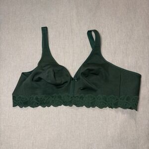 Cacique Bra 48D green wireless‎ Lace unlined full coverage No Wire